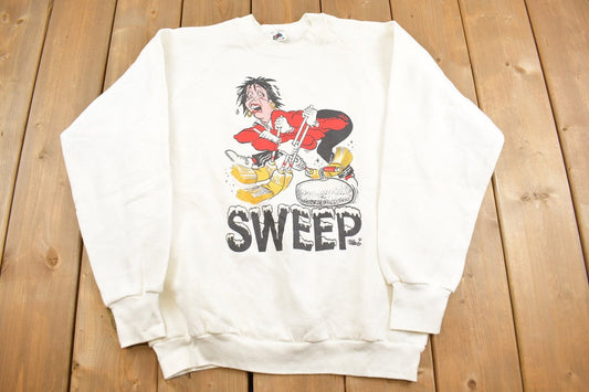 Vintage 1990s 'Sweep' Curling Theme Graphic Print Crewneck Sweatshirt / 90s Crewneck / Made In Canada / Streetwear / Fruit Of The Loom /