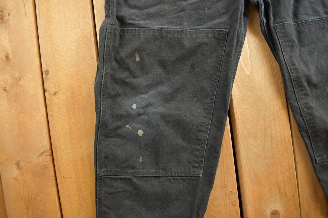 Vintage 1990s Carhartt Black Canvas Double Knee Overalls Size 44 x 32