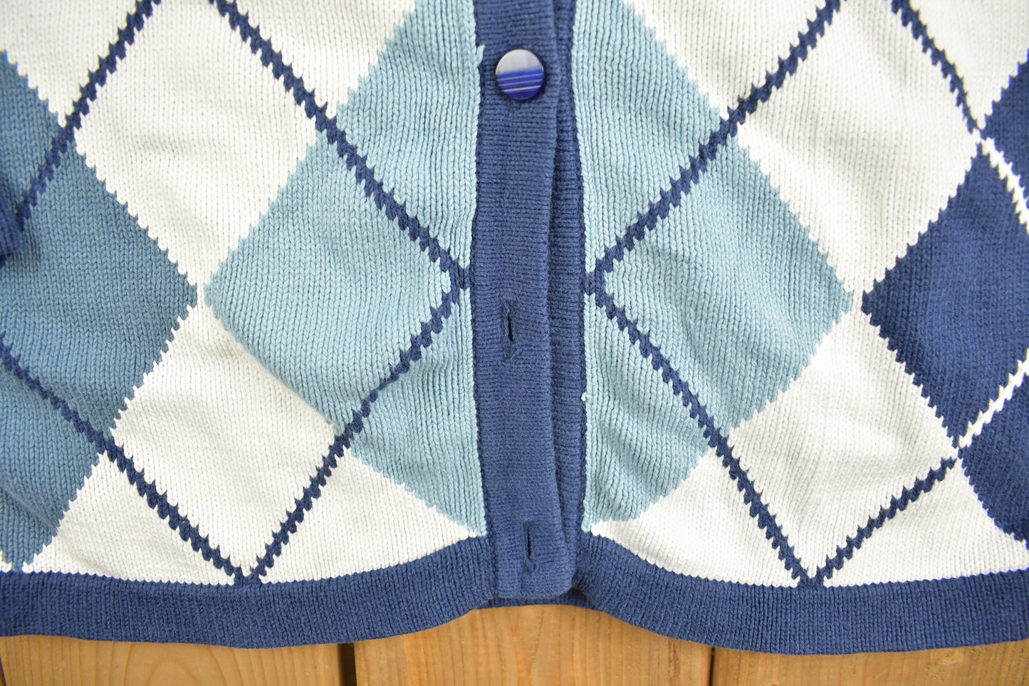 Vintage 1990s ID Blues Argyle Cardigan Sweater