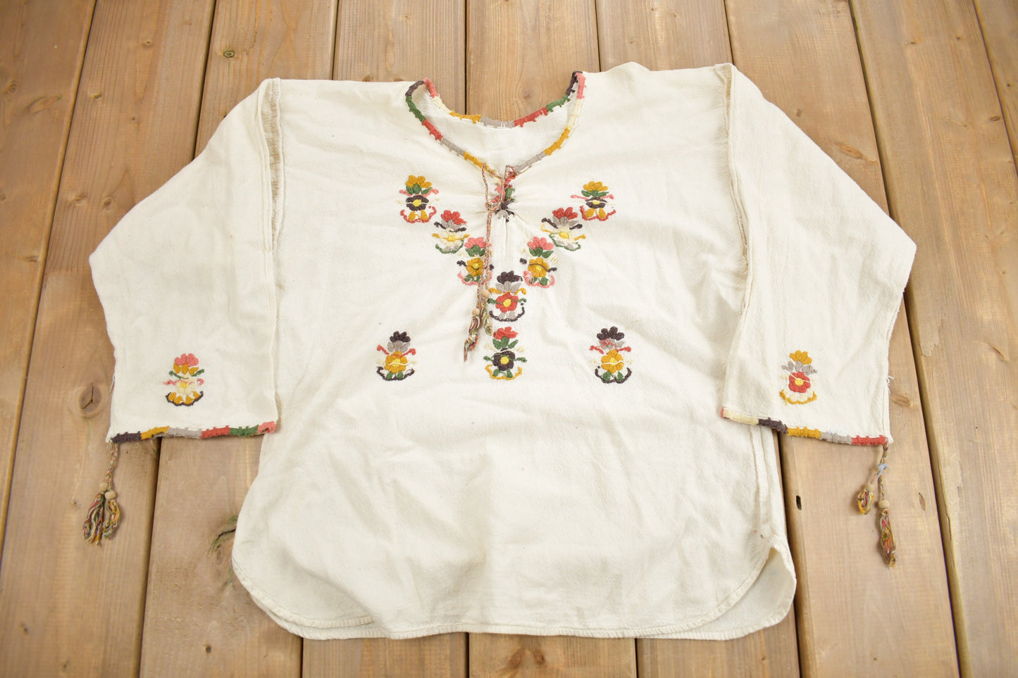 Vintage 1960s Embroidered Mexican Sun Dress Shirt