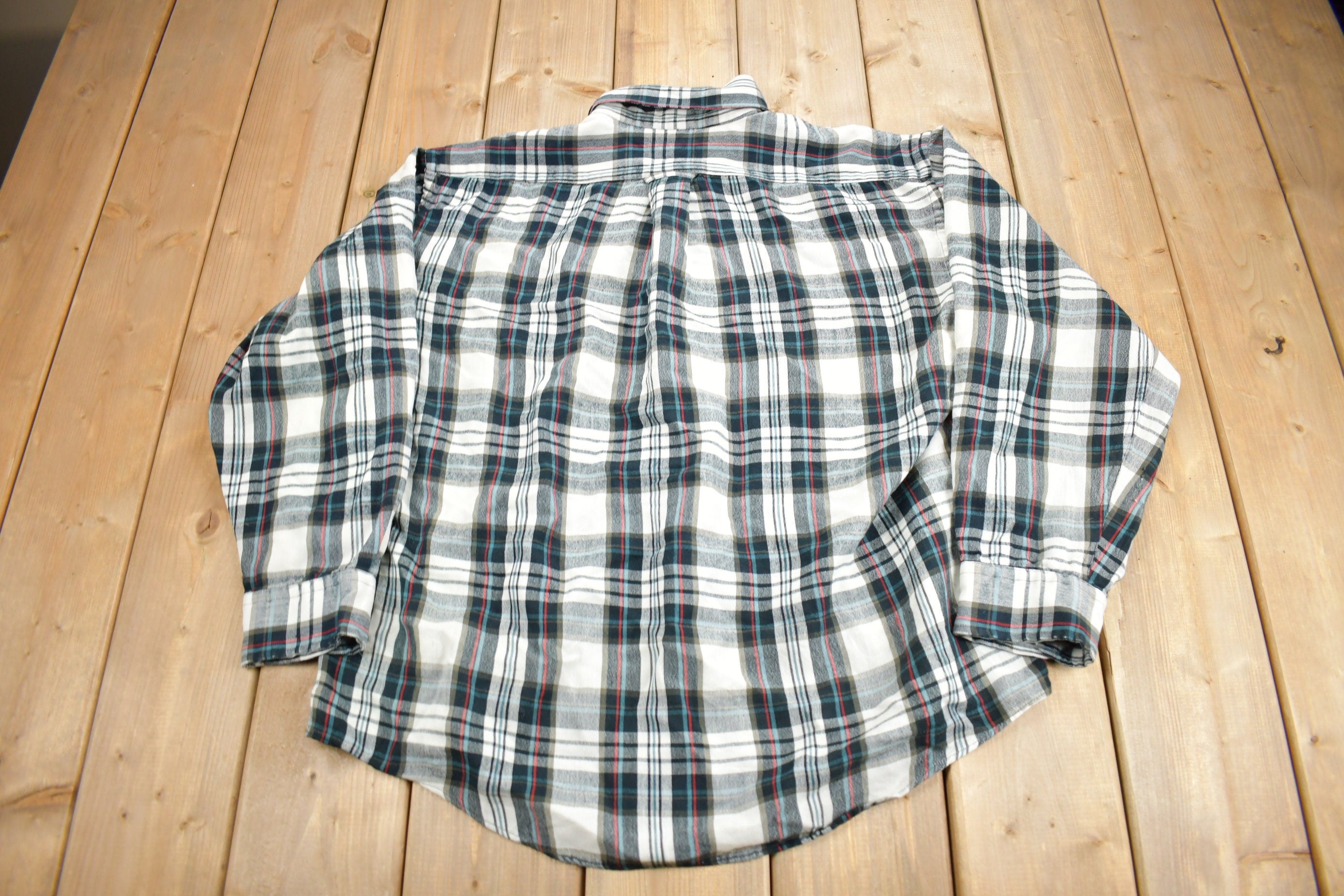 Vintage 1990s Sears Reprocessed Wool Plaid Flannel Button Up Shirt / 1990s Button Up / Vintage Flannel / 2024 Plaid Shirt / Button Down