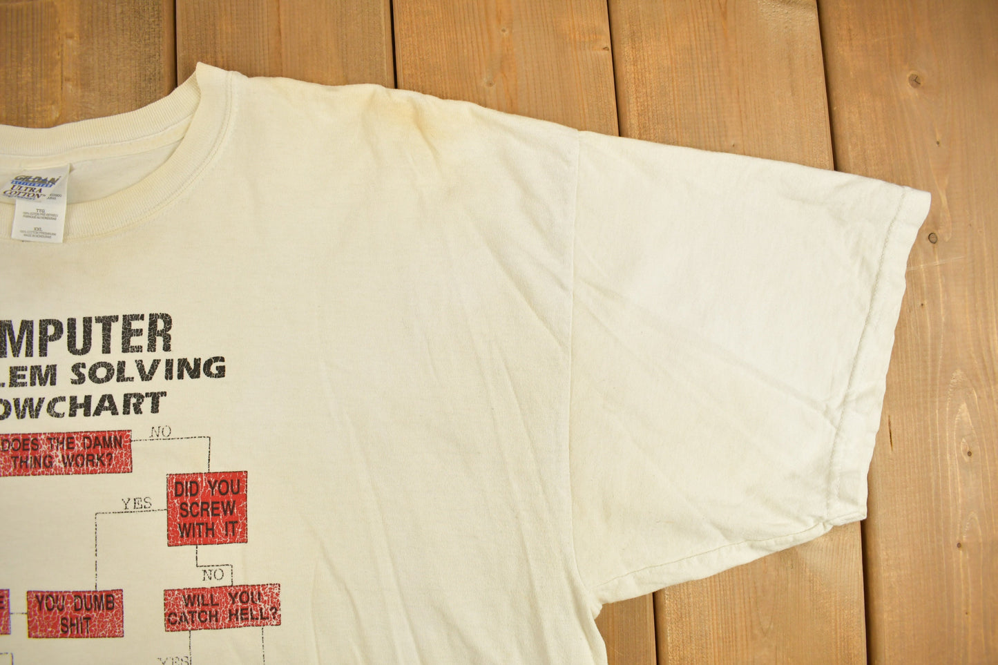 Vintage 1990s Computer Problem Solving Flowchart Graphic T-Shirt