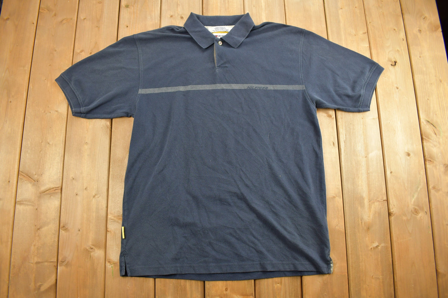 Vintage 1990s Tommy Hilfiger Athletics Navy Quarter Button Polo Shirt