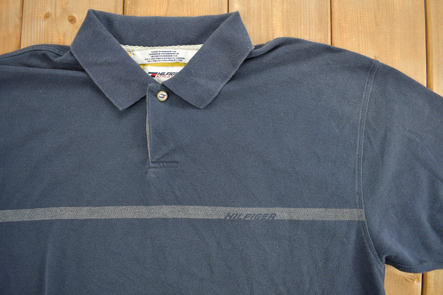 Vintage 1990s Tommy Hilfiger Athletics Navy Quarter Button Polo Shirt