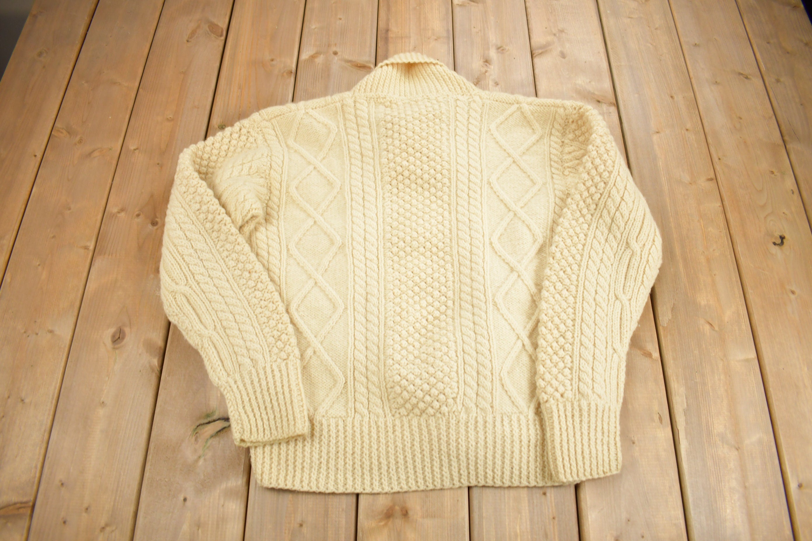 Vintage 1960s Homes Of Donegal 100% Wool Cable Knit Sweater