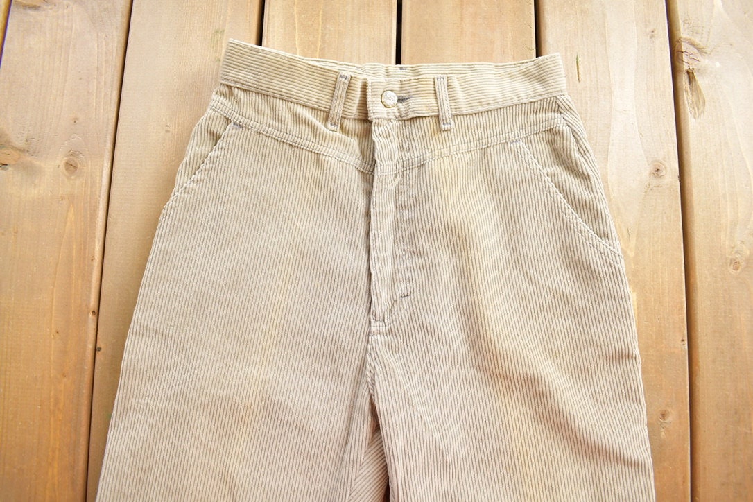 Vintage 1970s Lee Beige Corduroy Trousers Size 27 x 29.5