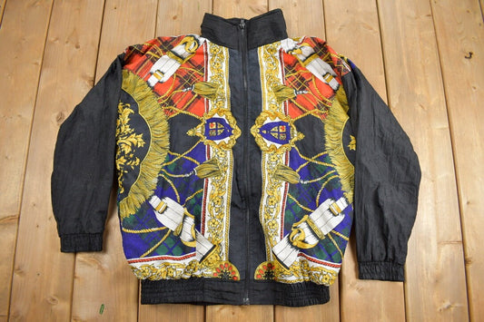 Vintage 1990s Equestrian Theme Resort Bay All Over Print Full Zip Windbreaker / All Over Pattern / Outerwear Jacket / Streetwear Fashion