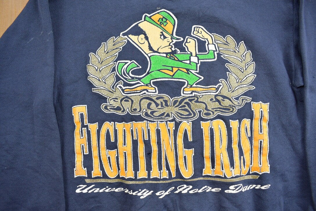 Vintage 1990s University Of Notre Dame Fighting Irish Collegiate Crewneck / NCAA Sweatshirt / Sportswear / Distressed Sweatshirt /