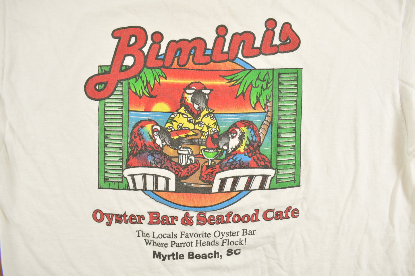 Vintage 1990s Biminis Oyster Bar Cafe Myrtle Beach Graphic T-Shirt / Streetwear / Single Stitch / Made In USA / 90s Graphic Tee / Travel Tee