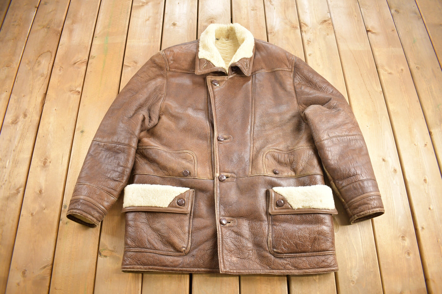 Vintage 1980s Shearling Leather Coat Size 52 / Vintage Shearling Coat / True Vintage / Made In Italy / Brown Leather