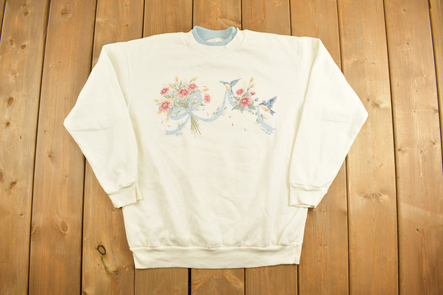 Vintage 1990s Carroll Reed Double Collar Floral Graphic Crewneck Sweatshirt / 90s Crewneck / Athleisure / Streetwear / Made In Canada