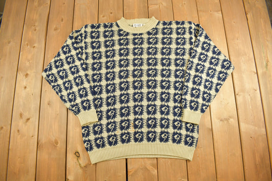 Vintage 1990s Ports International Knitted Crewneck Sweater / Vintage 90s Crewneck / All Over Pattern / Sweatshirt / Abstract Pattern