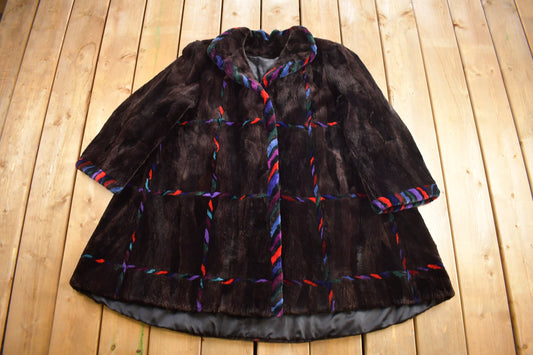 Vintage 1980s Faux Fur Multi-Color Coat / Over Coat / 80s Faux Fur / Big Winter Coat / Soft Jacket / Womenswear