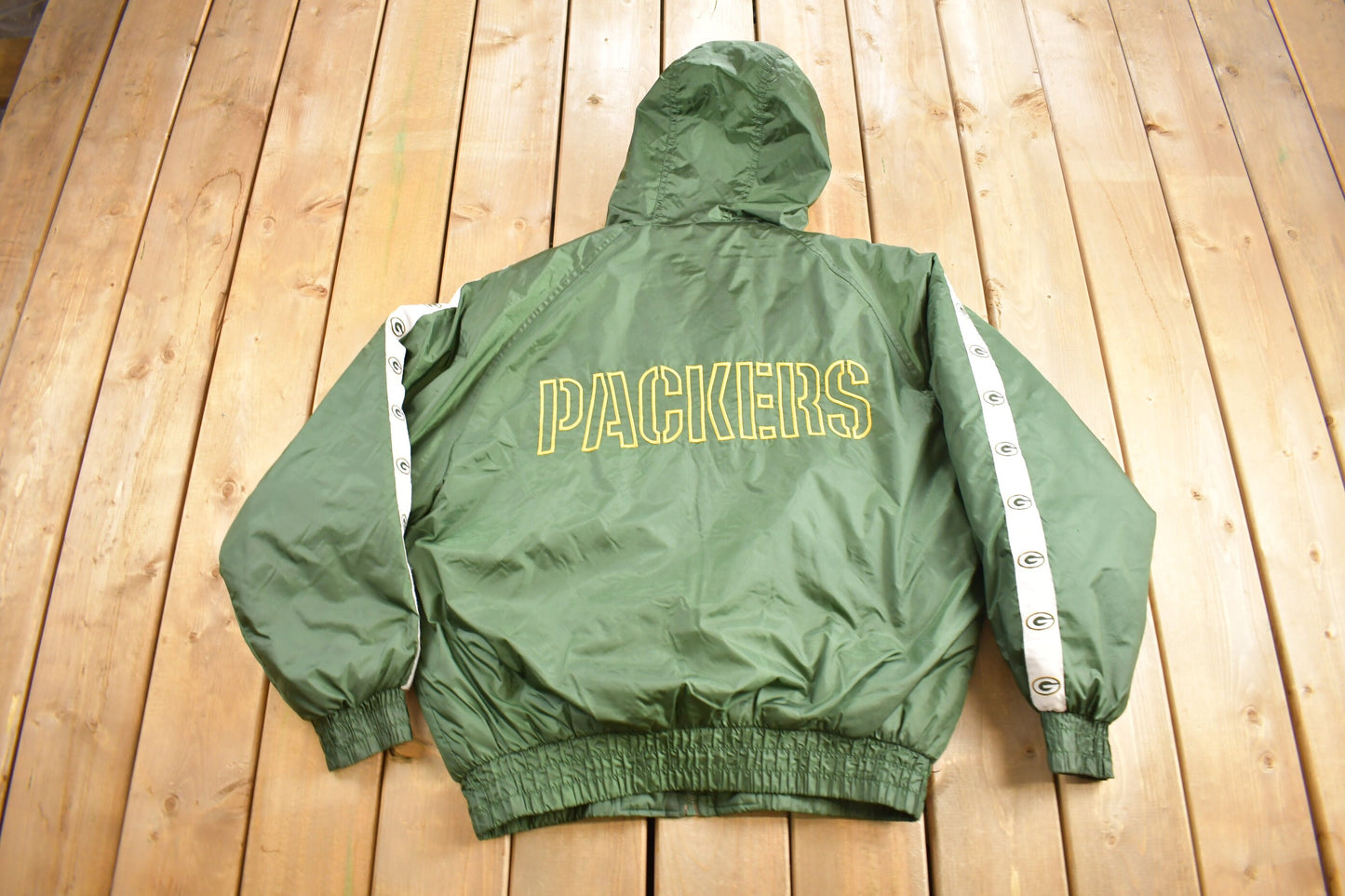 Vintage 1990s Green Bay Packers NFL Game Day Puffer Jacket / Color Block / Sportswear / Patchwork / Embroidered