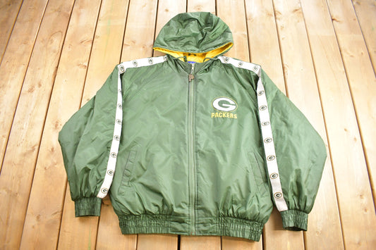 Vintage 1990s Green Bay Packers NFL Game Day Puffer Jacket / Color Block / Sportswear / Patchwork / Embroidered