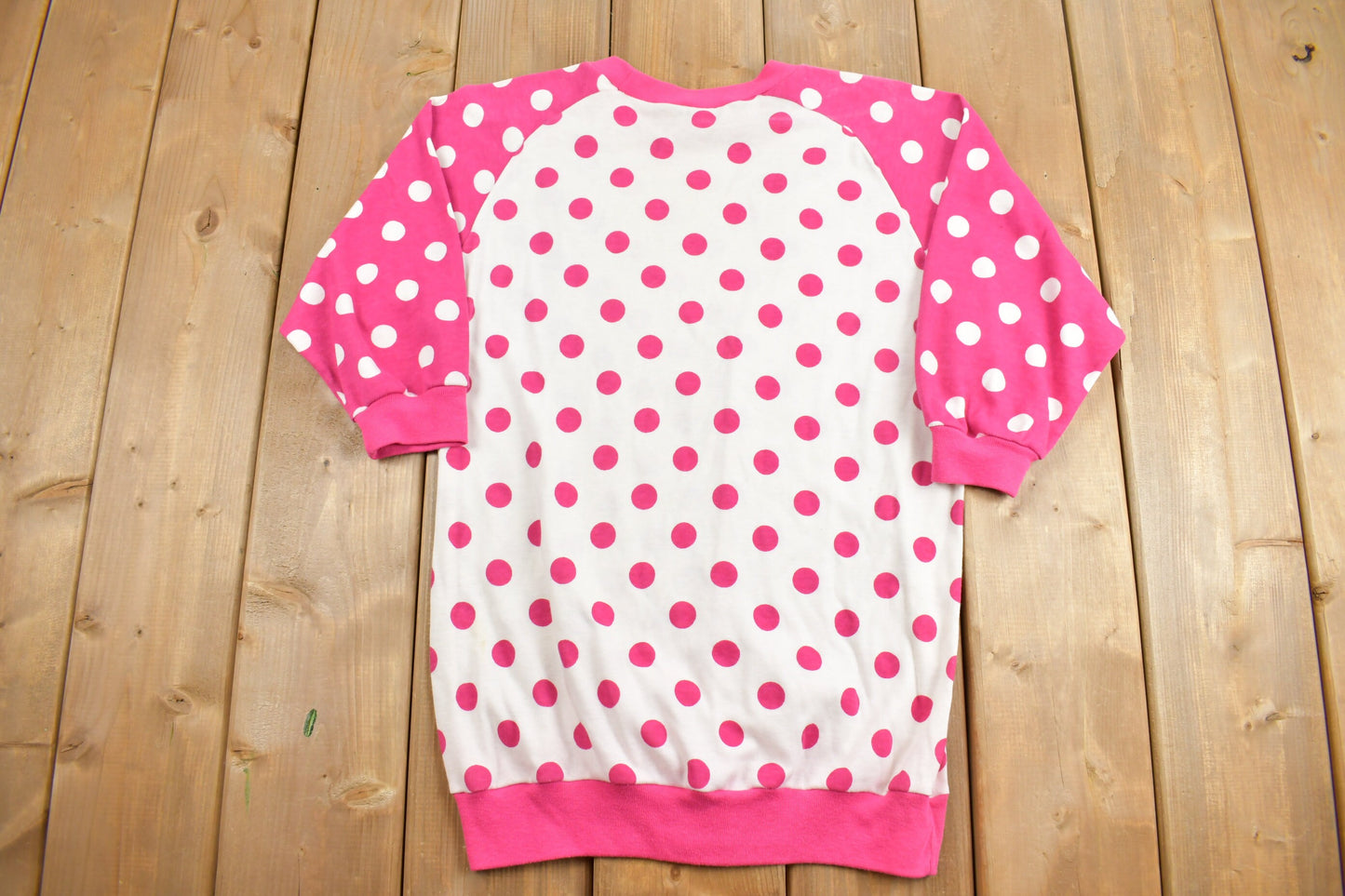 Vintage 1990s Pink Polka Dot Raglan T-Shirt / Streetwear / Retro Style / Made In USA / 90s Graphic Tee /