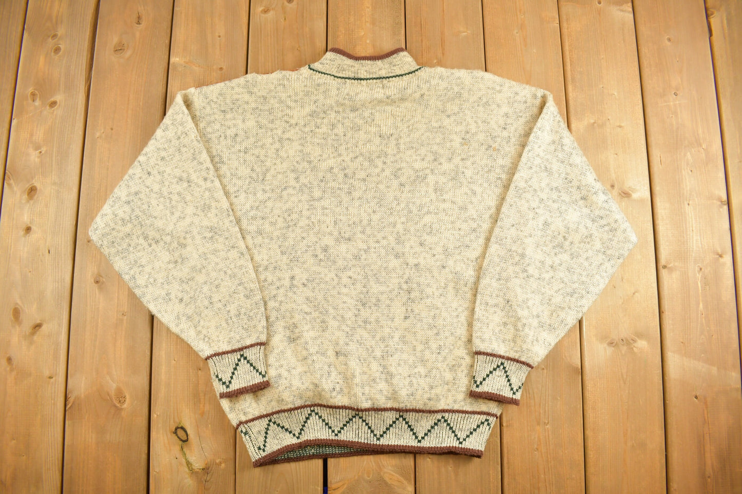 Vintage 1980s Sears Acrylic Knitted Crewneck Sweater / Vintage 90s Crewneck / Suede / Patchwork / Sweatshirt / Mock Neck