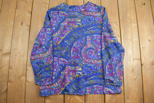 Vintage 1980s Andre Sauvage Abstract Floral Womens Blouse / Made in USA / Abstract Pattern / Casual Shirt / Formal Shirt / Size L