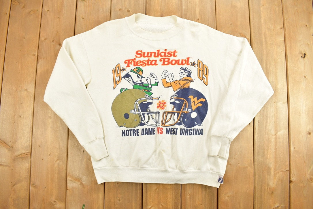 Vintage 1989 Sunkist Fiesta Bowl Notre Dame West Virginia Collegiate Crewneck / NCAA Sweatshirt / Sportswear / Americana / Football / Raglan