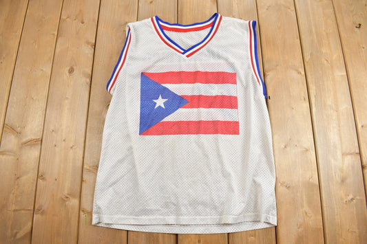 Vintage 1990s Puerto Rico Flag Souvenir Mesh Basketball Jersey Tank Top / Streetwear / Vacation Tee / Travel T Shirt / Size Medium /