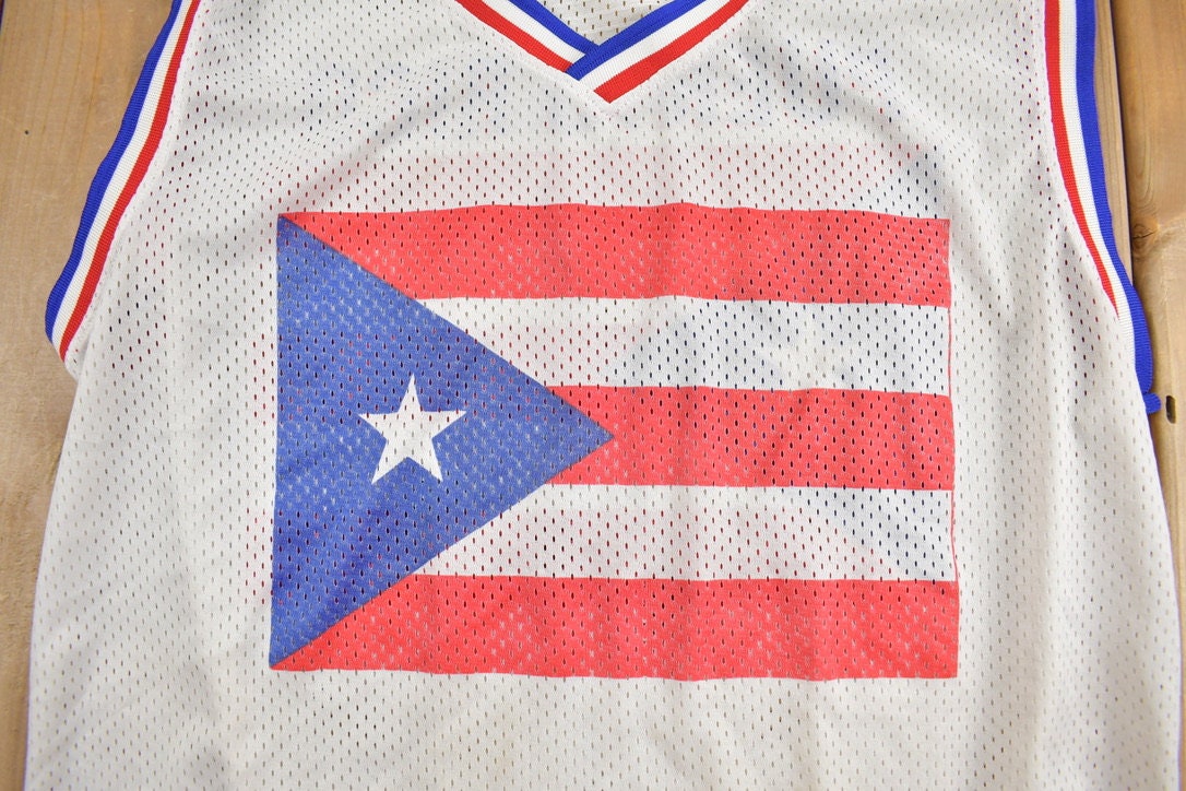 Vintage 1990s Puerto Rico Flag Souvenir Mesh Basketball Jersey Tank Top / Streetwear / Vacation Tee / Travel T Shirt / Size Medium /