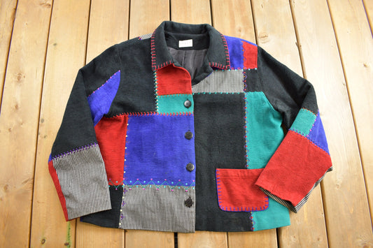 Vintage 1990s Koret Patchwork Jacket / Work Jacket / Streetwear / Cute / Embroidered / Patchwork / Colorful / Size Large /