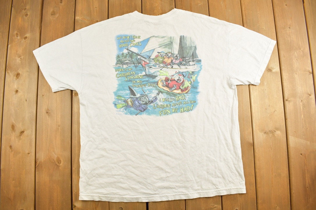 Vintage Y2K Jimmy Buffetts Margaritaville Graphic T-Shirt / Streetwear / Retro Style / Y2K Graphic Tee / Music / Beach / Caribbean Graphic