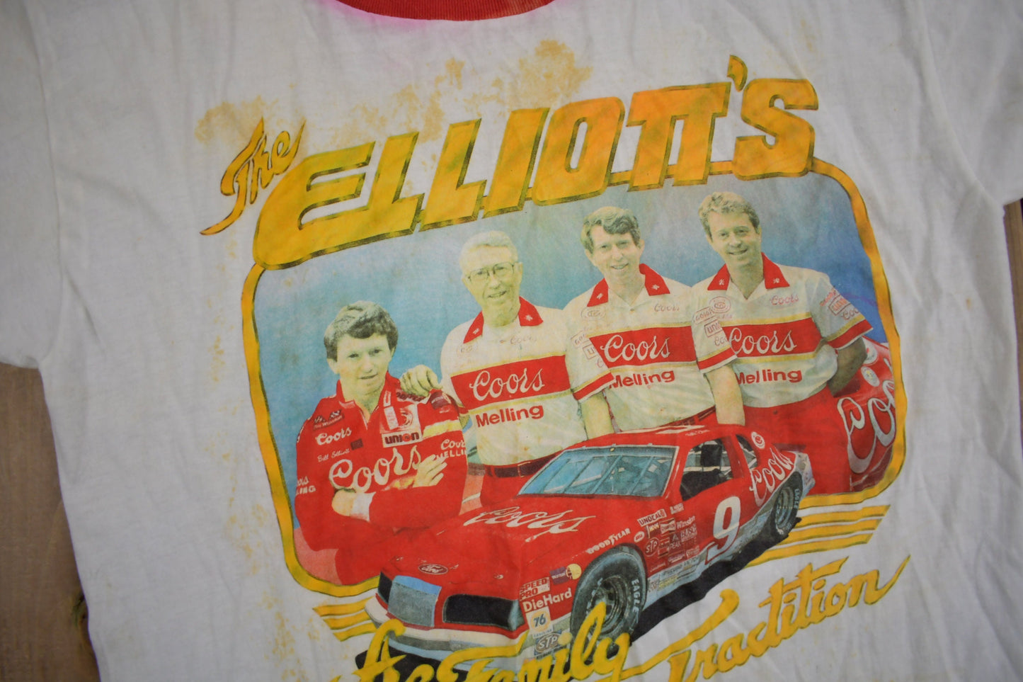 Vintage 1980s The Elliots A Family Tradition Graphic Ringer T Shirt / Vintage T Shirt / Racing Tee / Single Stitch / Made In USA