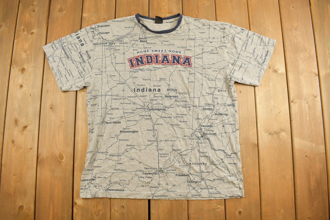 Vintage Y2K Indiana Road Map Souvenir T Shirt / Streetwear / Made In USA / Vacation Tee / Travel T Shirt / State Of Mine / Vintage Tourist