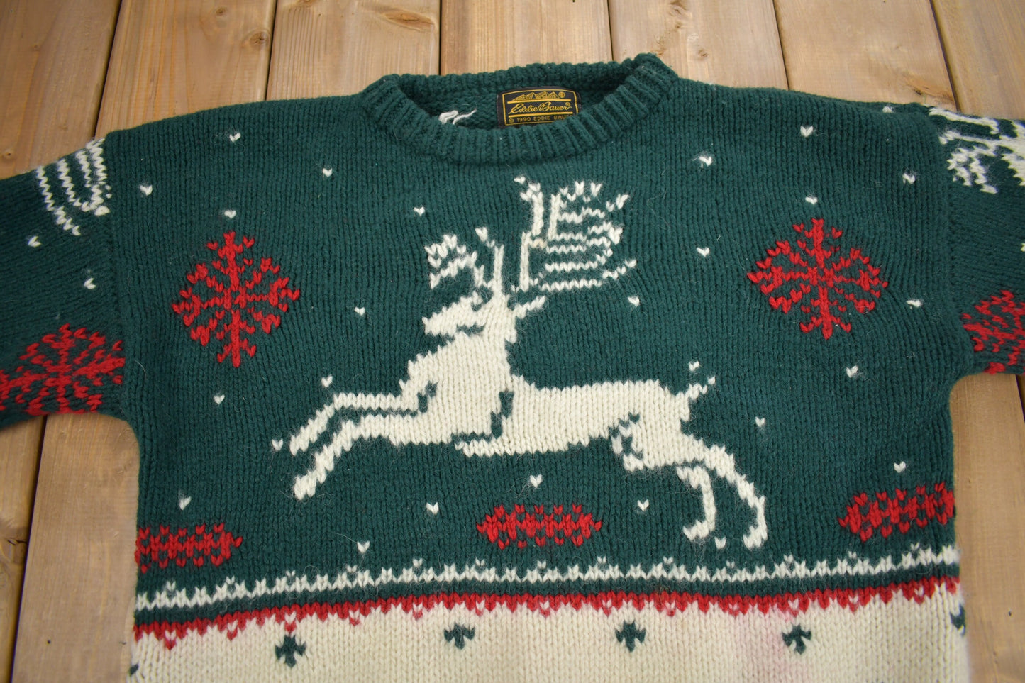 Vintage 1990 Eddie Bauer Winter Deer Theme Knit Sweater / 100% Wool / All Over Pattern / Colourful Sweatshirt