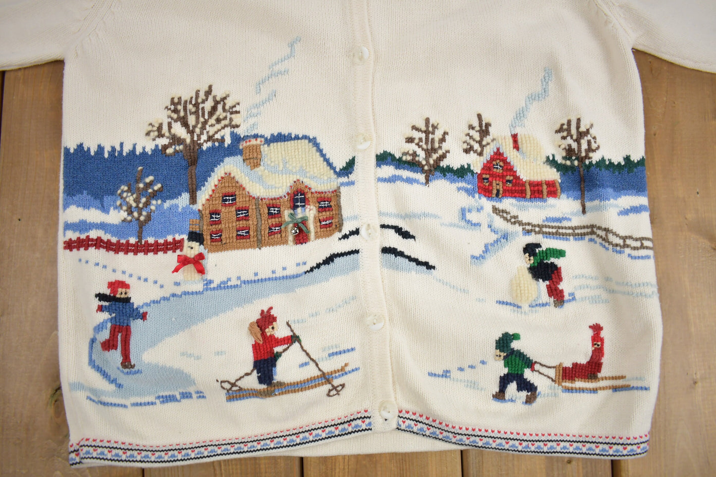 Vintage 1990s Tabi International Winter Theme Knit Sweater / Embroidered / Holiday Collection / Size Large Women's