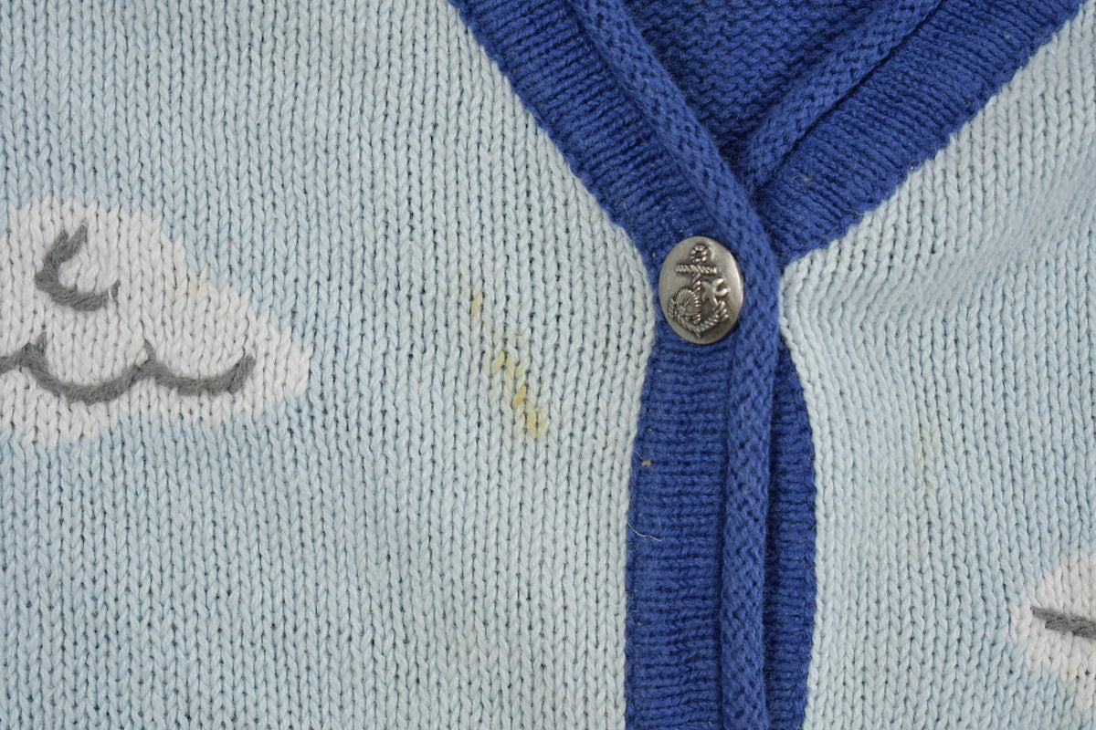 Vintage 1990s Lighthouse Theme Embroidered Knit Cardigan Sweater