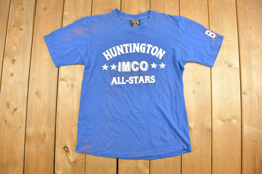 Vintage 1990s Huntington IMCO All Stars Graphic T-Shirt / Streetwear / Retro Style / Single Stitch / 90s Graphic Tee / Athletic / Americana