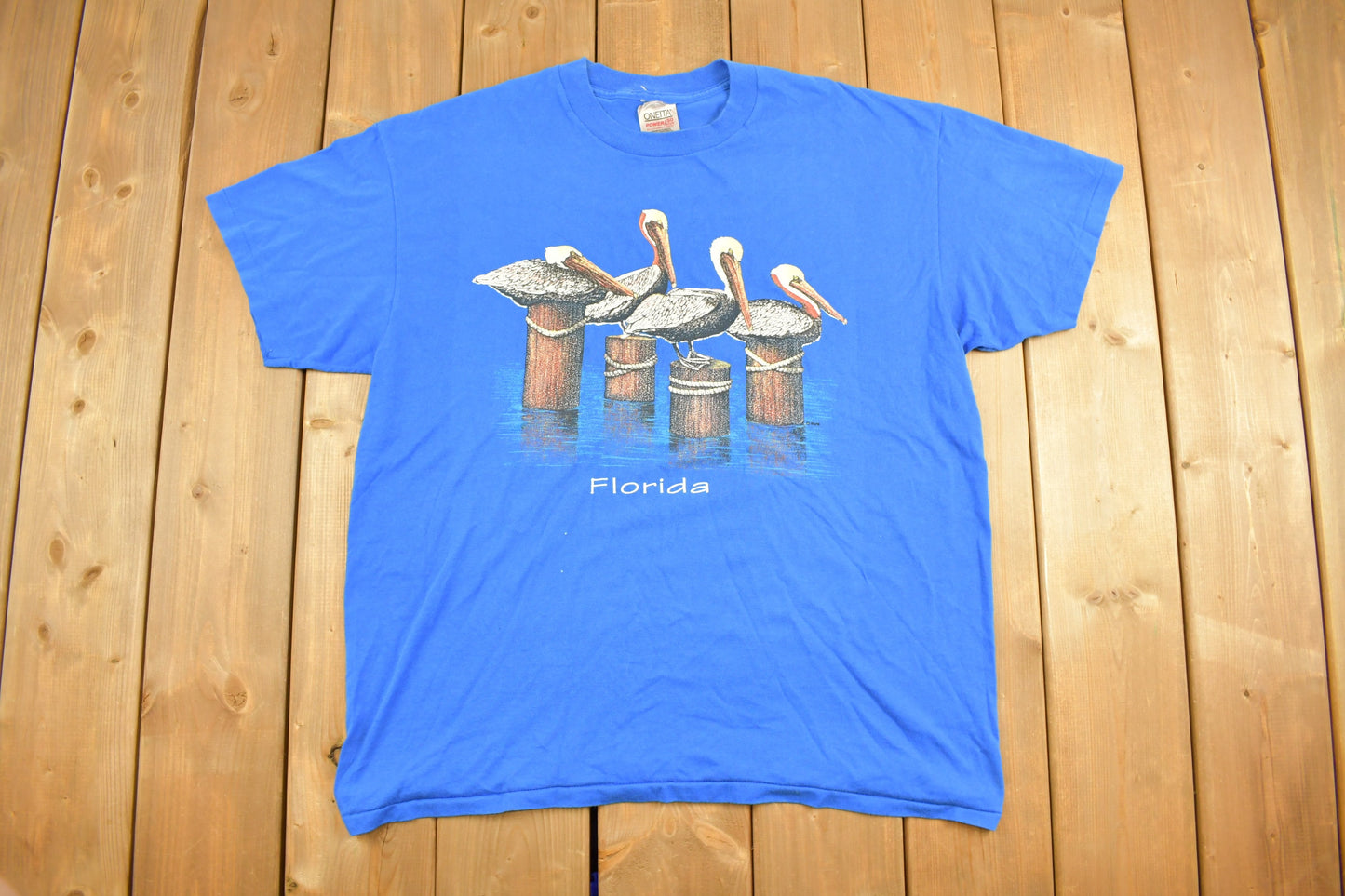 Vintage 1990s Blue Florida Pelican Souvenir T Shirt / Streetwear / Vacation Tee / Travel T Shirt / Vintage Florida / Single Stitch