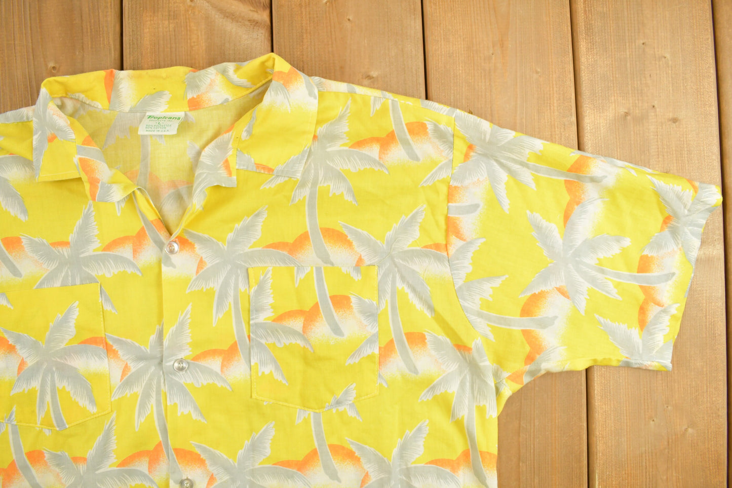 Vintage 1990s Tropicana Hawaiian Original Yellow Button Up Shirt / Made in USA / Abstract Pattern / Casual Shirt / Hawaiian Shirt