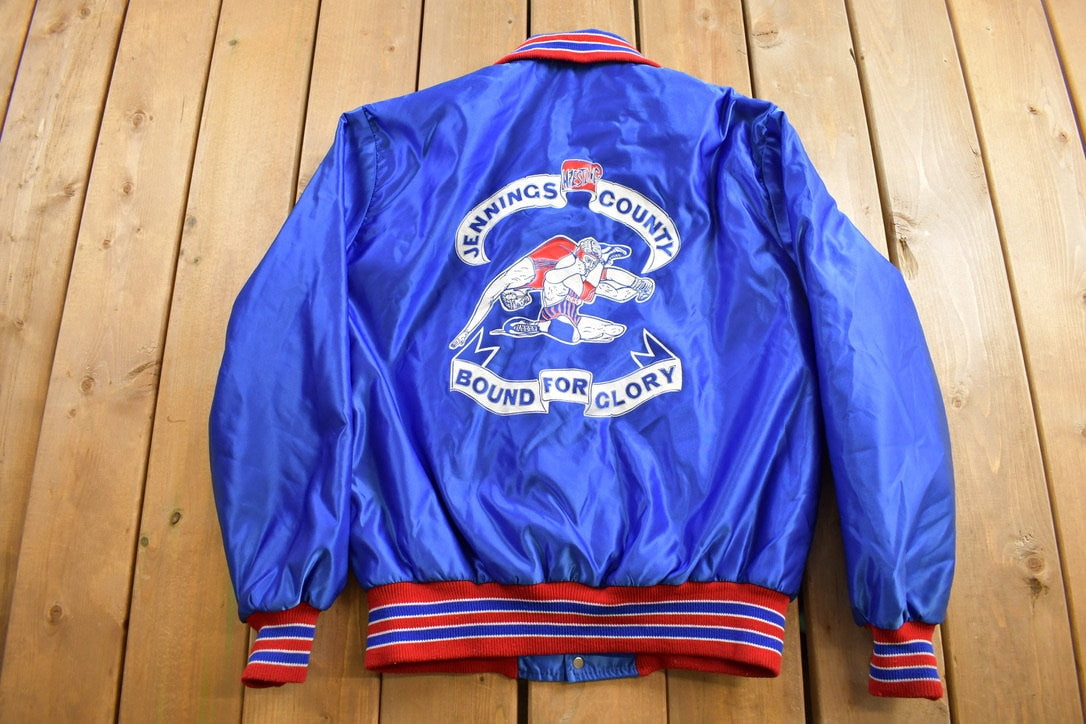 Vintage 1990s Wrestling Jennings County Satin Bomber Jacket / Athleisure / Streetwear / Athletic Sportswear / Satin Bomber / DeLong Jacket /