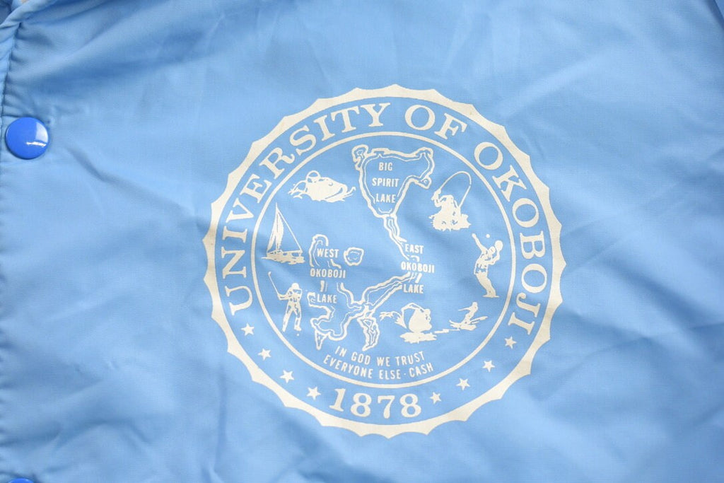Vintage 1970s University Of Okoboji Satin Bomber Jacket Streetwear Souvenir Jacket