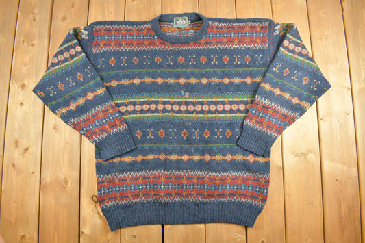 Vintage 1990s Woolrich Aztec Pattern Knitted Crewneck Sweater / Vintage 90s Crewneck / All Over Pattern / Colorful Sweatshirt / Abstract