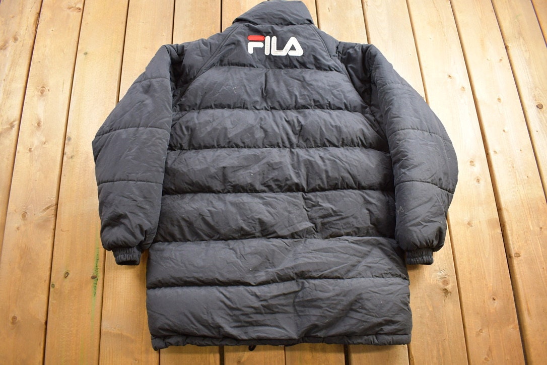 Vintage 1990s Fila Down Fill Puffer Jacket / Embroidered Fila / Vintage Bubble Jacket / Winter / Streetwear / 90s Fila / Full Zip Puffer