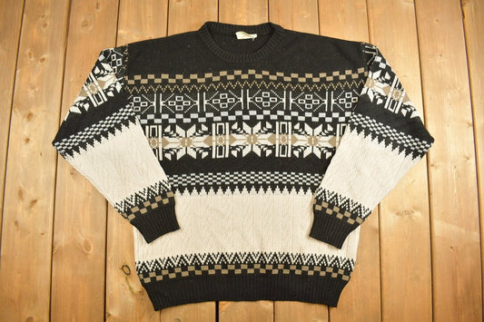 Vintage 1990s Northwest Territory Snow Graphic Knitted Sweater / Vintage 90s Crewneck / Pattern Sweater / Christmas / Pullover Sweatshirt