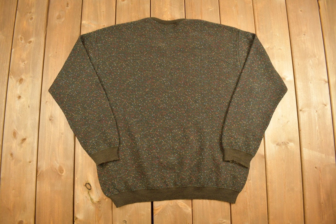 Vintage 1990s Tricots St Raphael Knit Brown Sweater / Vintage 90s Crewneck / All Over Pattern / Basic / Sweatshirt / Abstract Pattern