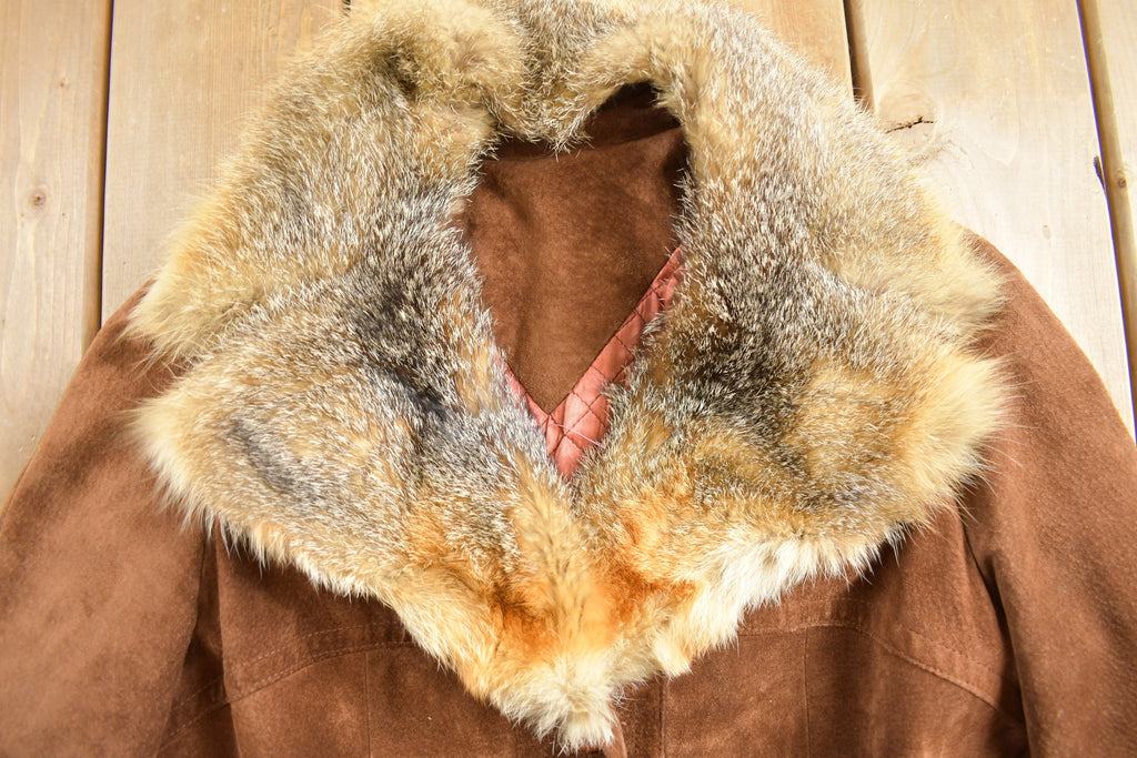 Vintage 1970s Fur Collar Suede Leather Jacket