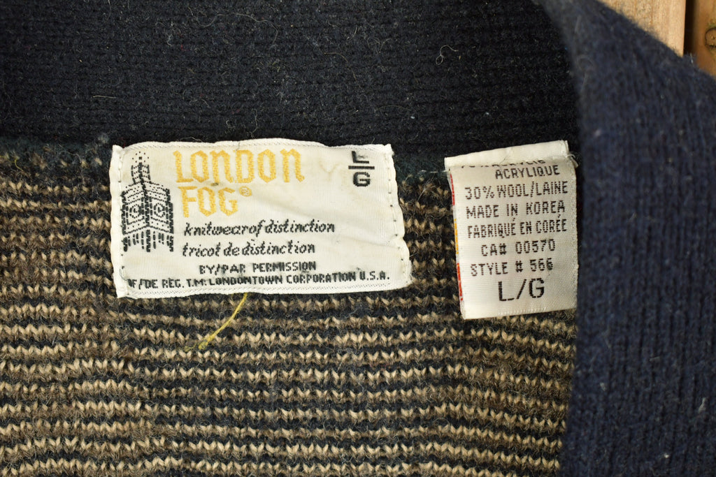 Vintage 1990s London Fog V Neck Button Up Knitted Sweater