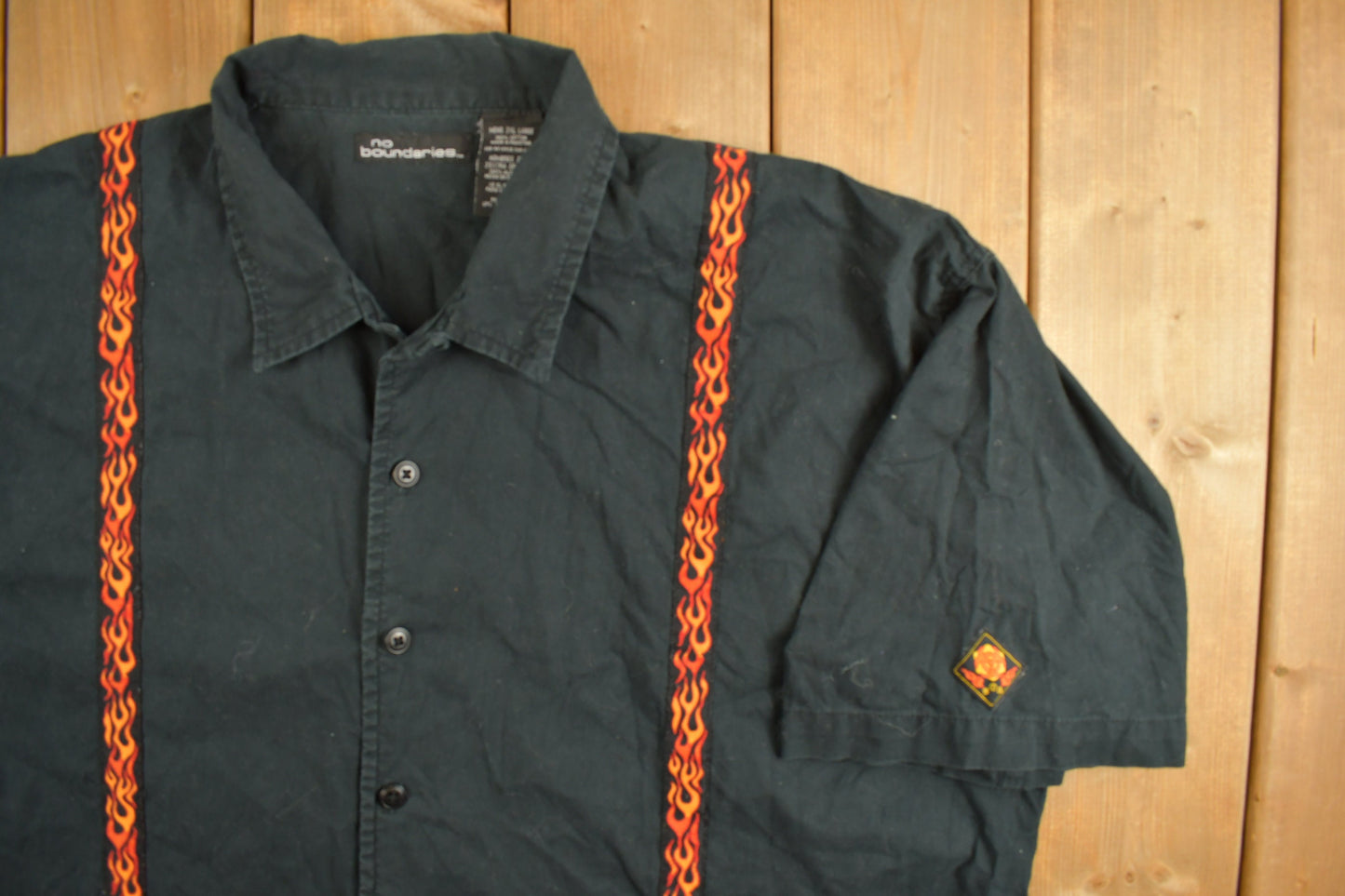 Vintage Y2K No Boundaries Flames Button Up Shirt / Abstract Pattern / Casual Shirt / Formal Shirt / Black Shirt