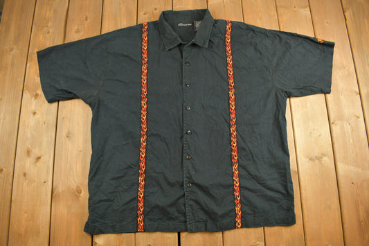 Vintage Y2K No Boundaries Flames Button Up Shirt / Abstract Pattern / Casual Shirt / Formal Shirt / Black Shirt