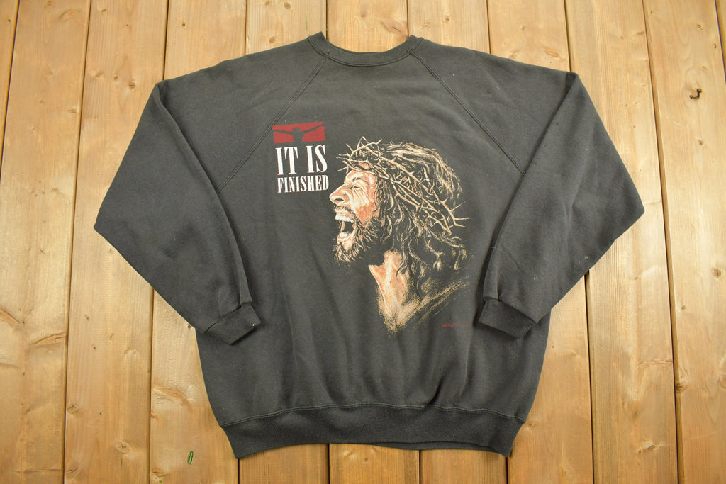 Vintage 1990s "It Is Finished" Jesus Graphic Raglan Crewneck