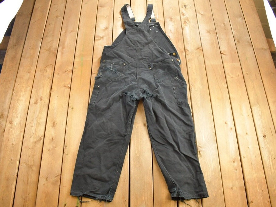 Vintage 1990s Carhartt Black Canvas Double Knee Overalls Size 44 x 32