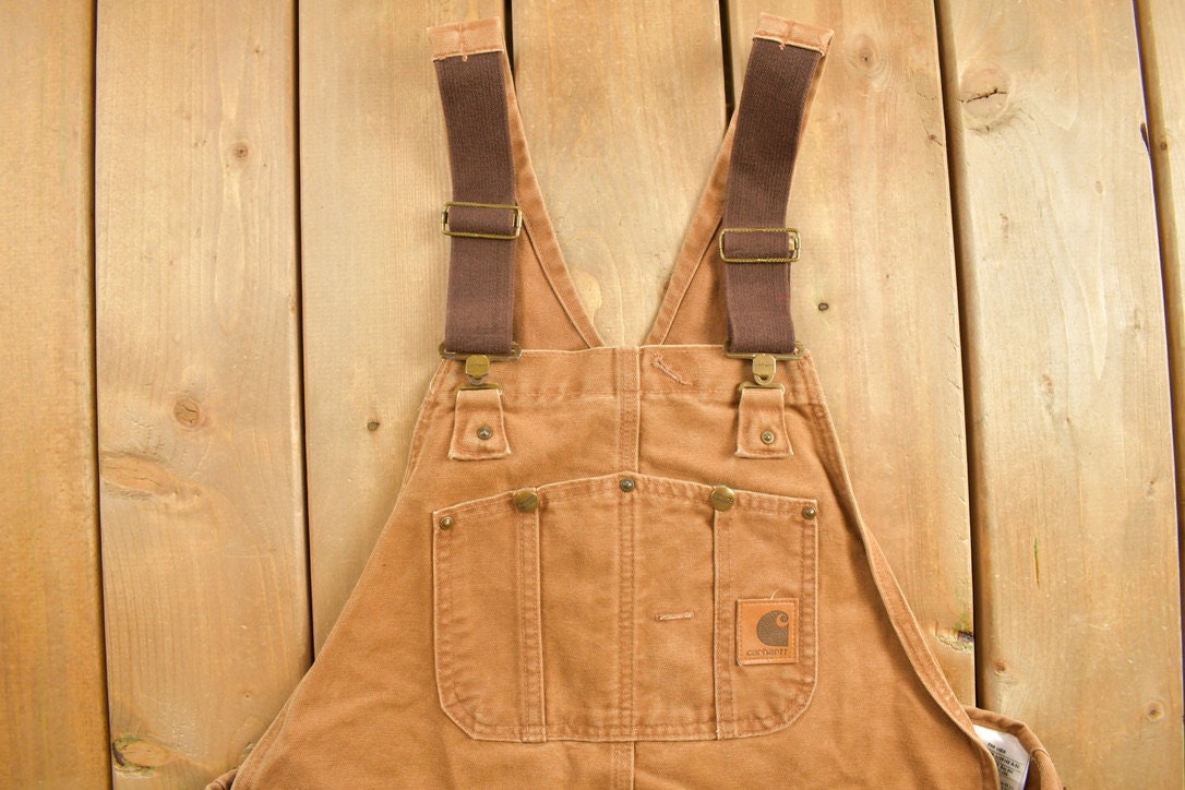 Vintage 1990s Carhartt Double Knee Quilted Canvas Overalls Size 38 x 32