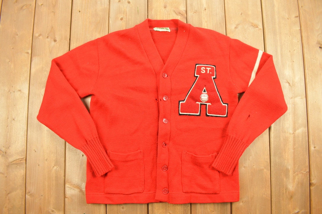 Vintage 1950s St. A Basketball Letterman Knit Cardigan Sweater