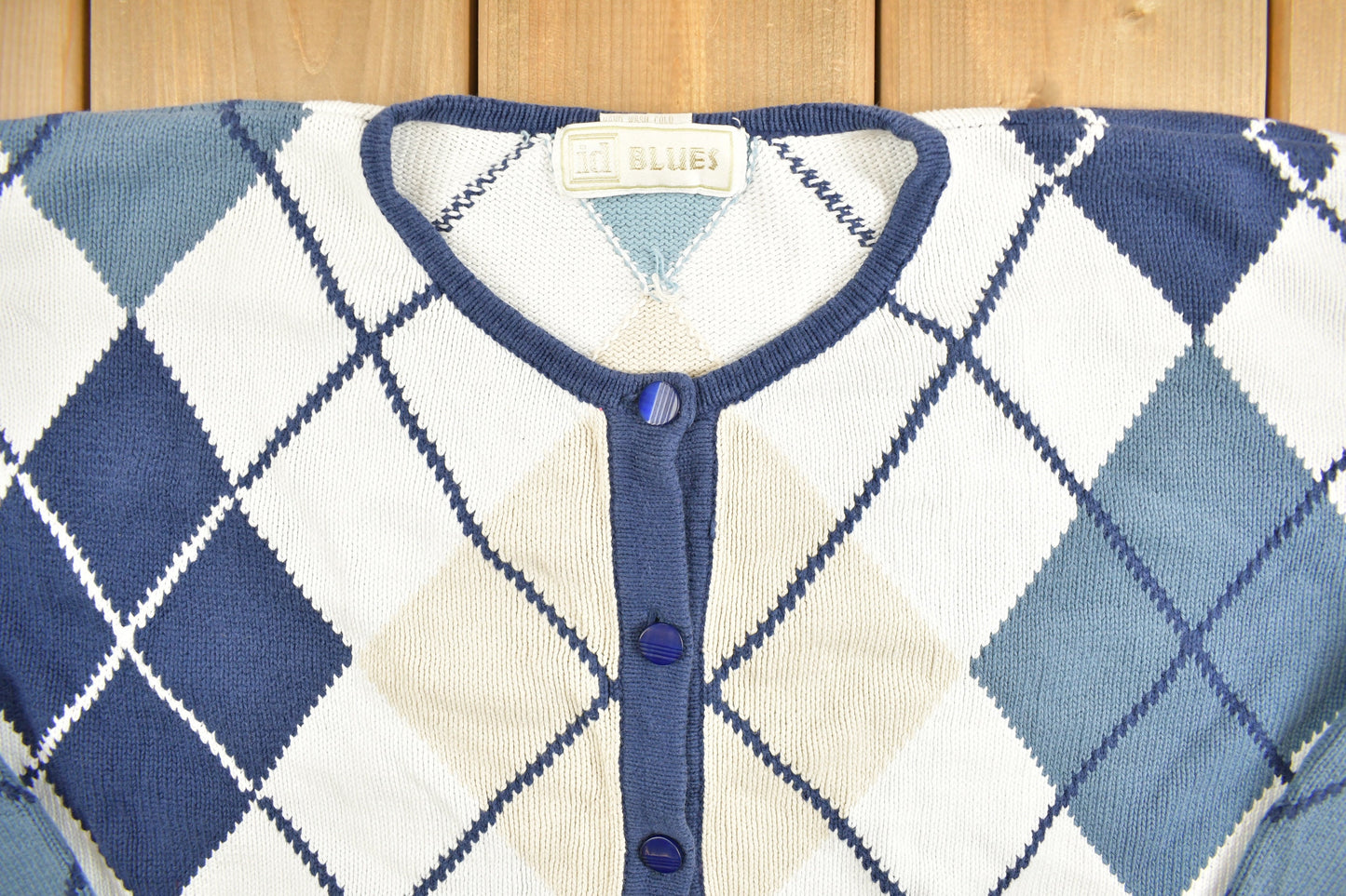 Vintage 1990s ID Blues Argyle Cardigan Sweater